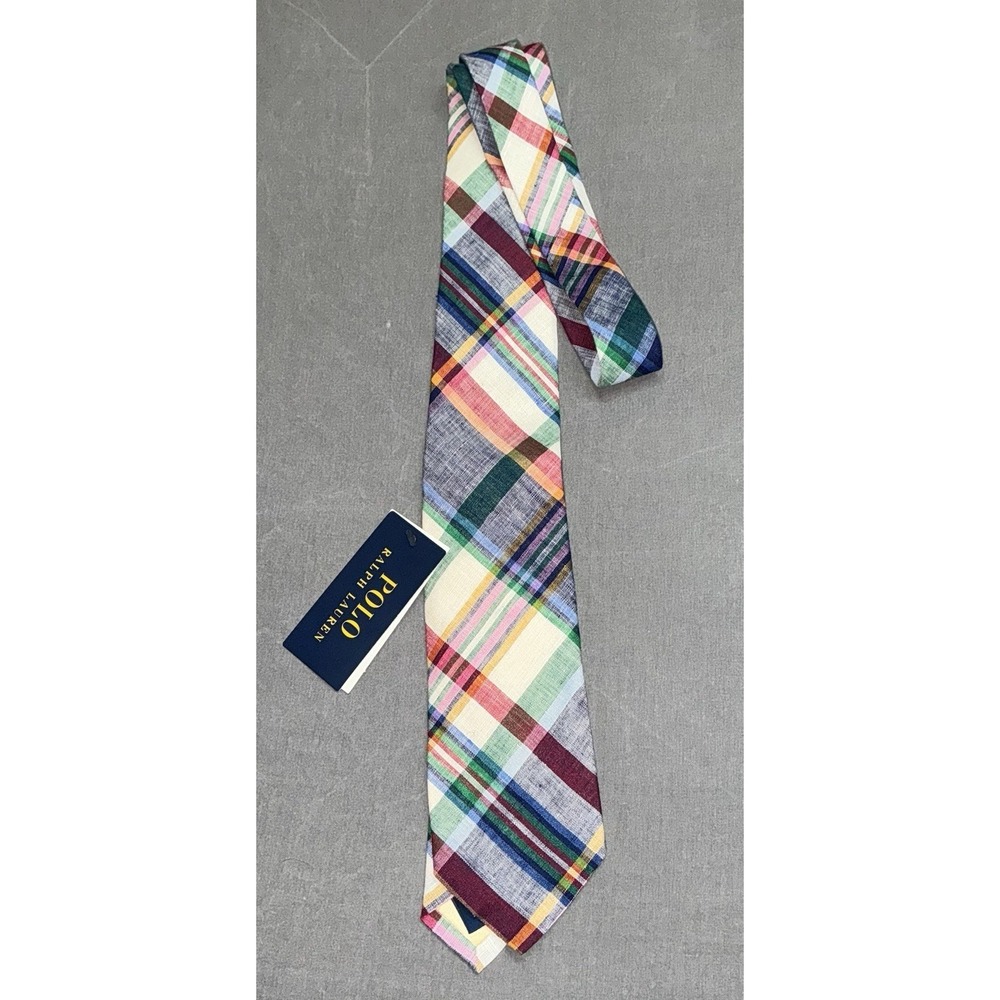 POLO by Ralph Lauren Patchwork Plaid Cotton Tie NWT Made In Italy